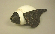 Dung Dkar, White conch or whelk-shell, brass, coral, turquoise, carnelian, Tibetan